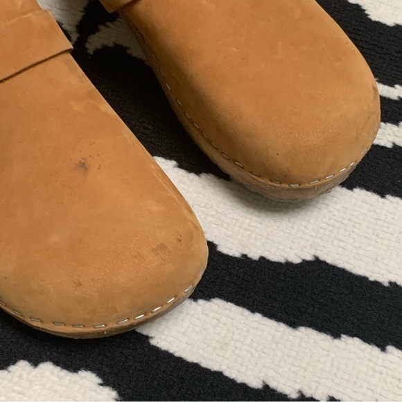 Vollsjo Swedish Brown Camel Suede Leather Wooden Clogs Slip On Mules Retro Boho - Picture 10 of 16